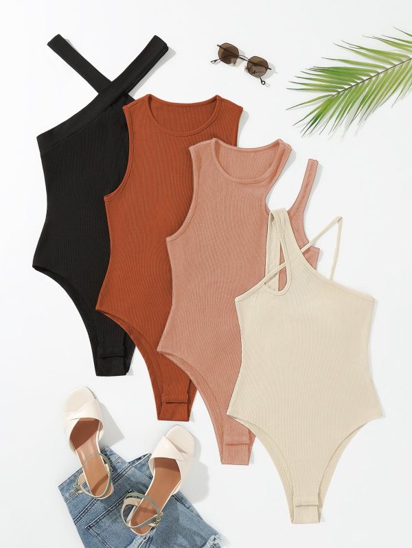 4pcs Asymmetrical Neck Cut Out Bodysuit