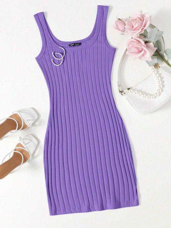 Women's Solid Color Ribbed Knit Dress