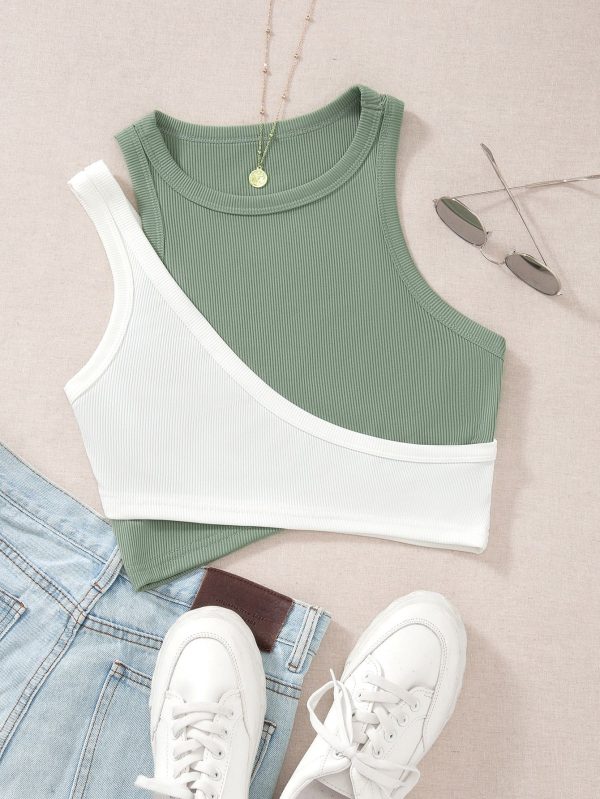 Two Tone Cut Out Tank Top