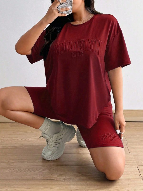 Plus Size Casual Printed Shorts & Top 2 Pieces Activewear Set