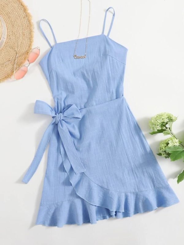 Soleia Cut Out Tie Back Ruffle Trim Wrap Hem Slip Dress