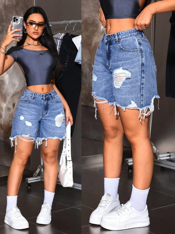 Ladies' Denim Shorts, Minimalist Style Suitable For Summer