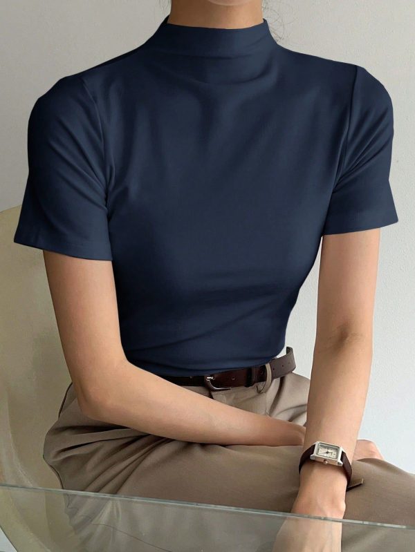 Solid Mock Neck Tee