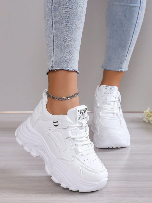 8cm Women's Platform Chunky Sneakers, New Thick Sole Hidden Wedge Heel, Breathable Anti-Slip Black Casual/White Sports Shoes