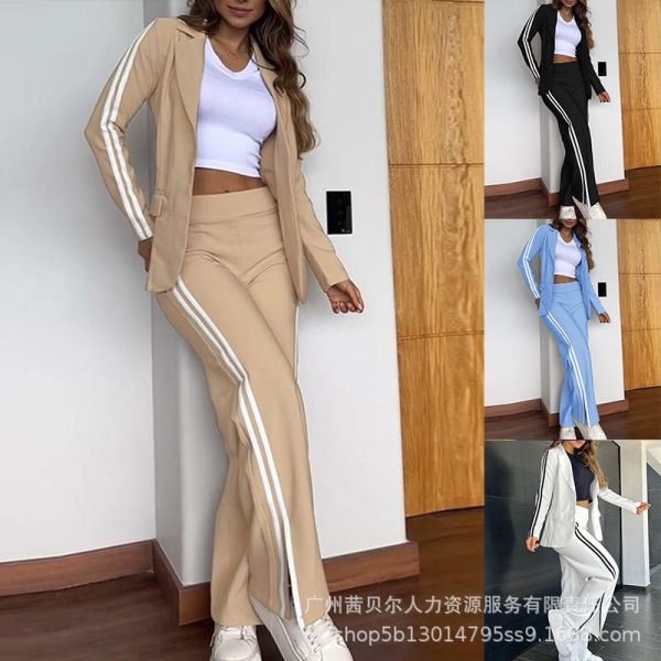 Two Piece Sets Women Pant Set Turn Down Collar Matching Sets Casual Coats Long Pants High Waist Y2k