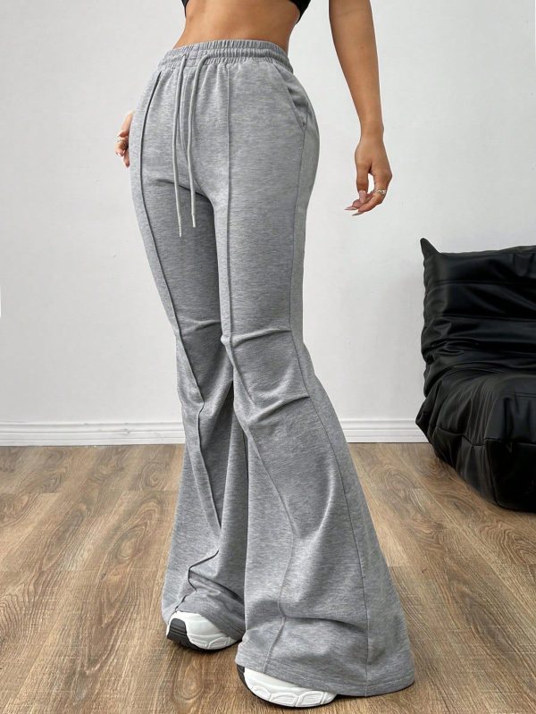Women's Drawstring Elastic Waist Flare Pants With Pleated Design
