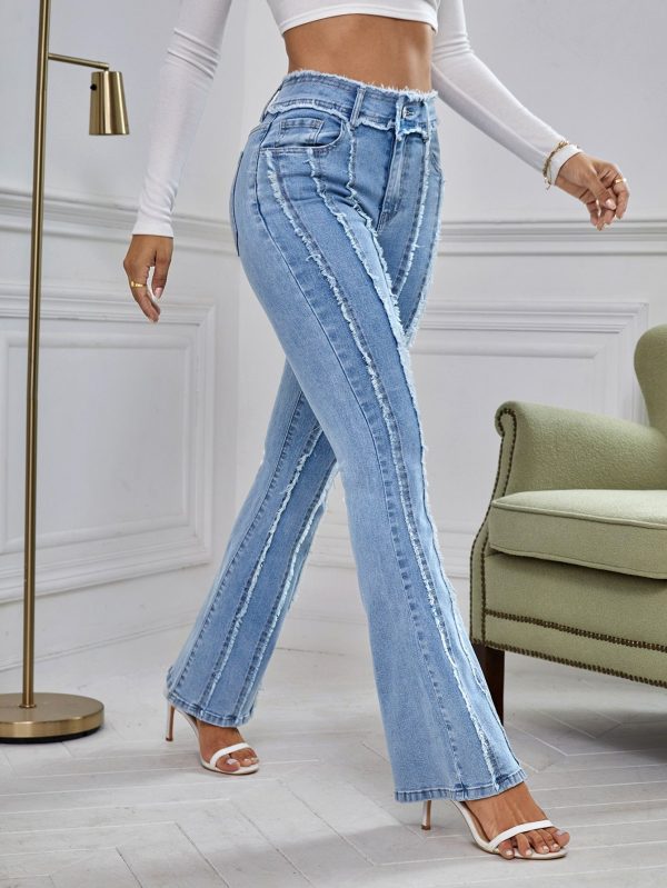 Women's Casual Washed Frayed Hem Slim Flare Jeans
