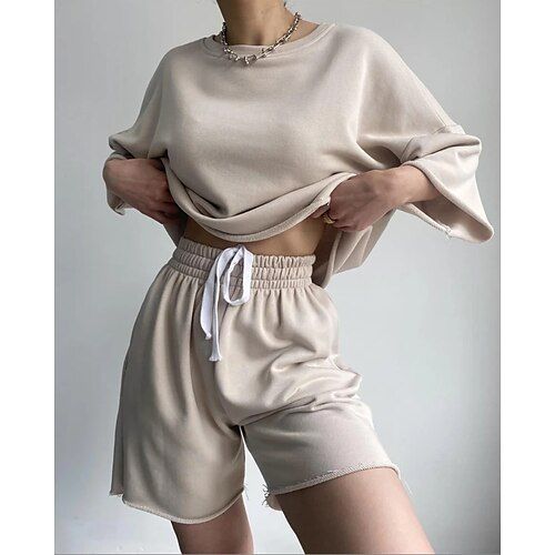 Comfry Women Shorts Sets Long Sleeve Black Spring Fall