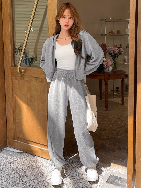 Zip Up Hoodie & Drawstring Waist Sweatpants
