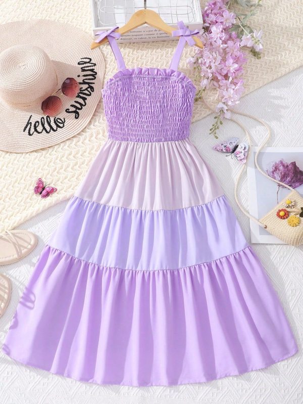 Tween Girl Colorblock Shirred Ruffle Hem Cami Dress