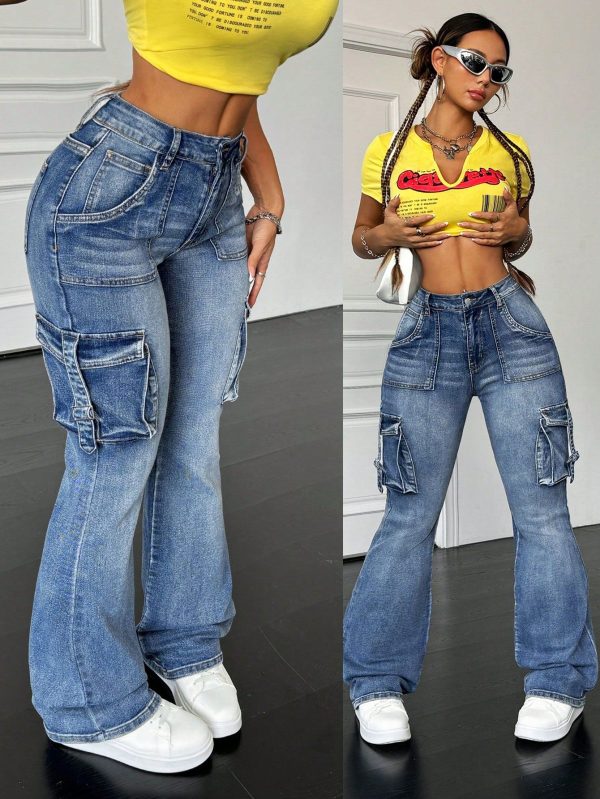 Plus Size Sexy Skinny Stretch Denim Flared Jeans, Blue