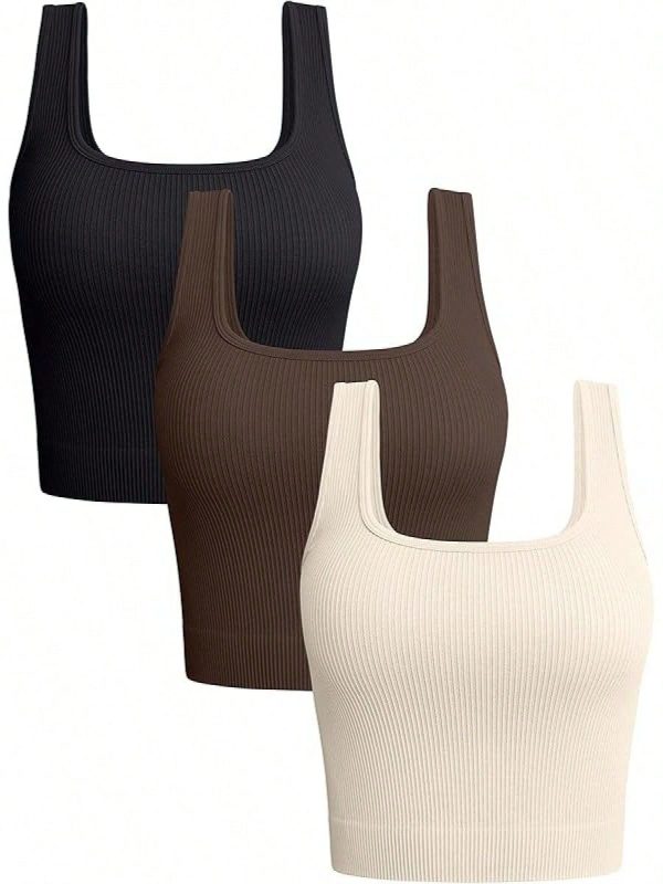 OQQ Women's 3 Piece Tank Tops Ribbed Seamless Workout Exercise Shirts 2025 Summer Basic Camis