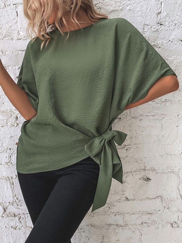 Batwing Sleeve Knot Side Blouse