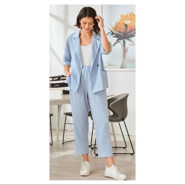 Shein Jackets & Coats | Nwt Solid Lapel Neck Blazer & Straight Leg Pants | Color: Blue | Size: S