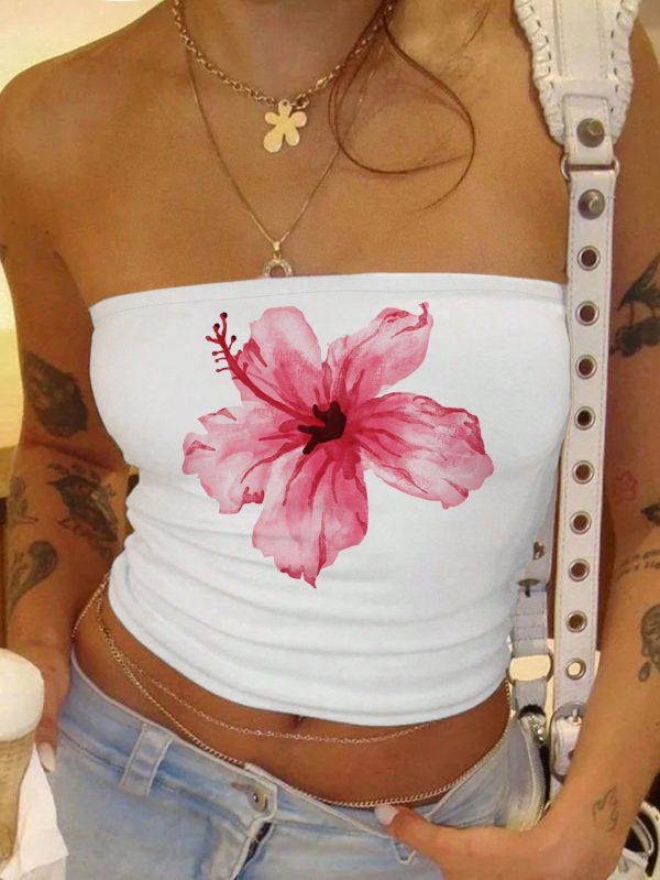 Women's Summer Floral Print Bandeau Casual Top