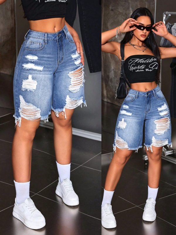 Summer Casual Distressed Frayed Denim Shorts