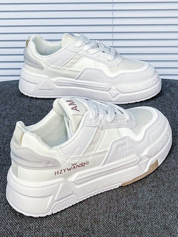 Women's White Casual Platform Sneakers, INS 2025 Spring Autumn New Style Breathable Lightweight Small White Shoes, Fashionable Casual Student Shoes Suitable For Petite Women
