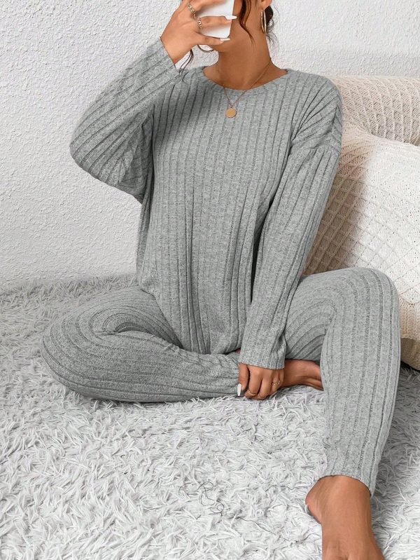Ladies Fall Outfits Back To School Workout Set Simple Minimalist Tight Texture Leggings And Long Sleeve Top Set Women Plus Two Pieces Set