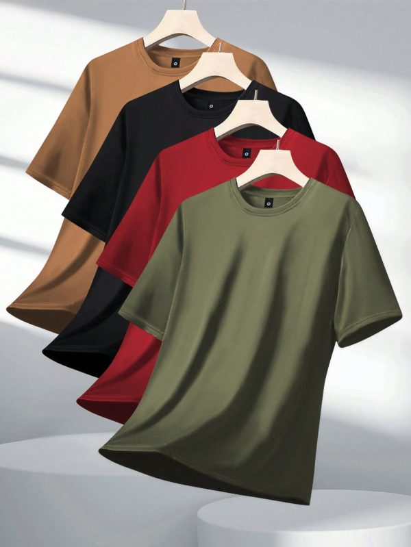 4pcs/Pack Men's Regular Fit Solid Color Basic Short Sleeve T-Shirts, Casual Sportswear Summer Outdoor Apparel, Perfect Gift For Husband Or Boyfriend