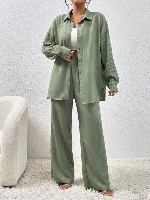 Drop Shoulder Shirt & Wide Leg Pants
