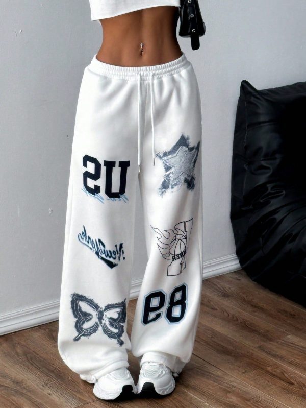 1pc Personality Print Drawstring Waist Street Casual Sweatpants