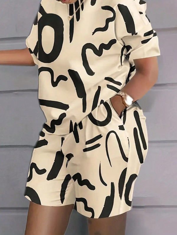 Plus Size Women Random Printed Simple Daily 2-Piece Set, Summer