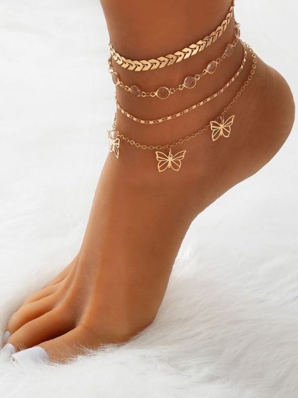 4pcs Butterfly Charm Anklet Copper Jewelry
