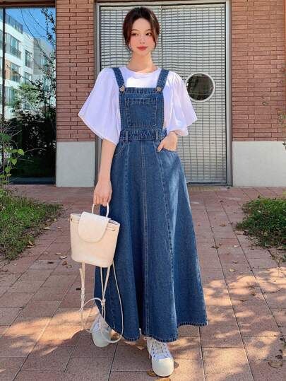 Wynsel Slant Pocket Denim Overall Dress Without Tee