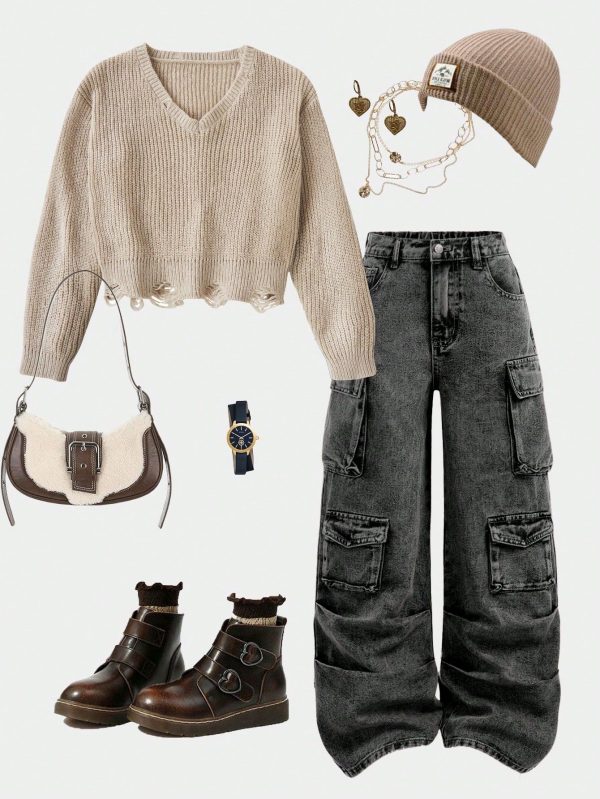 Tween Girls Y2K Clothes Vintage Blue Washed Pleated Girls Casual Loose Baggy Cargo Pants Straight Leg Jeans For Streetwear Outfits