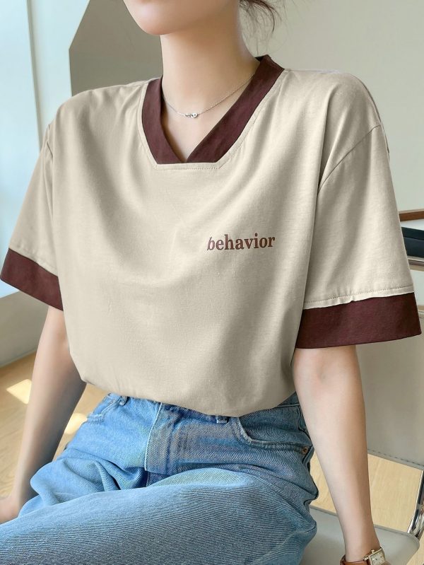 Letter Graphic Contrast Trim Drop Shoulder Tee