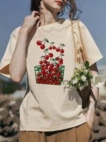 T-shirt De Manga Curta Com Estampa Cereja