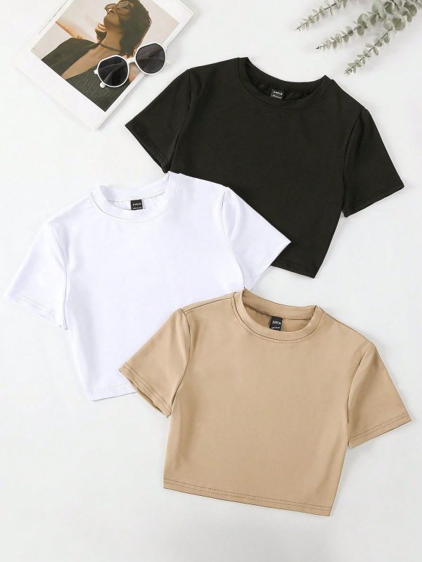 Women's Round Neck Short Sleeve Cropped T-Shirt
