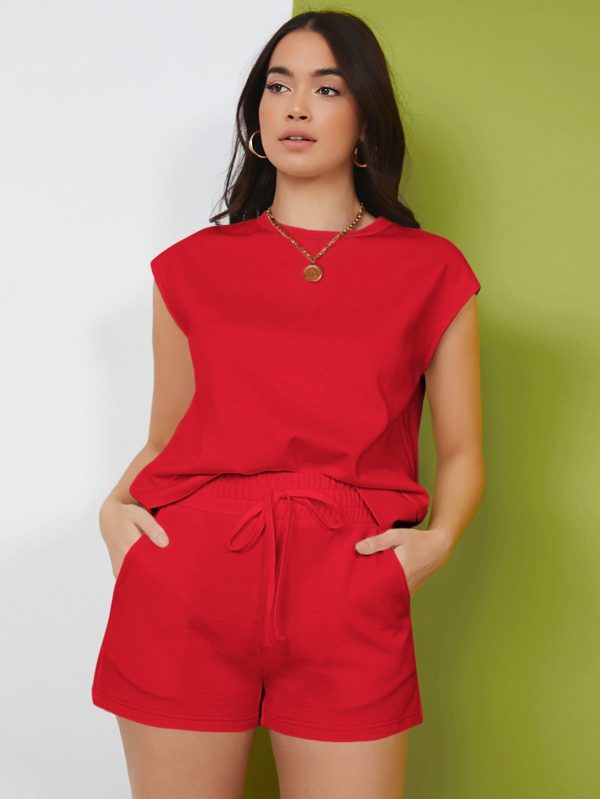Solid Top & Track Shorts Set