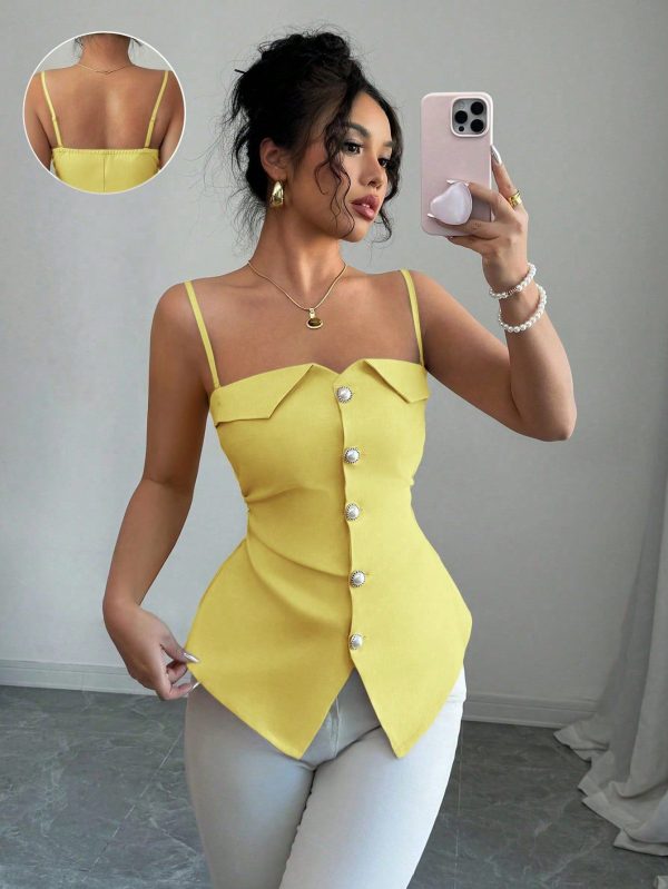 Elastic Waist A-Line Pearl Button Decor Women's Camisole