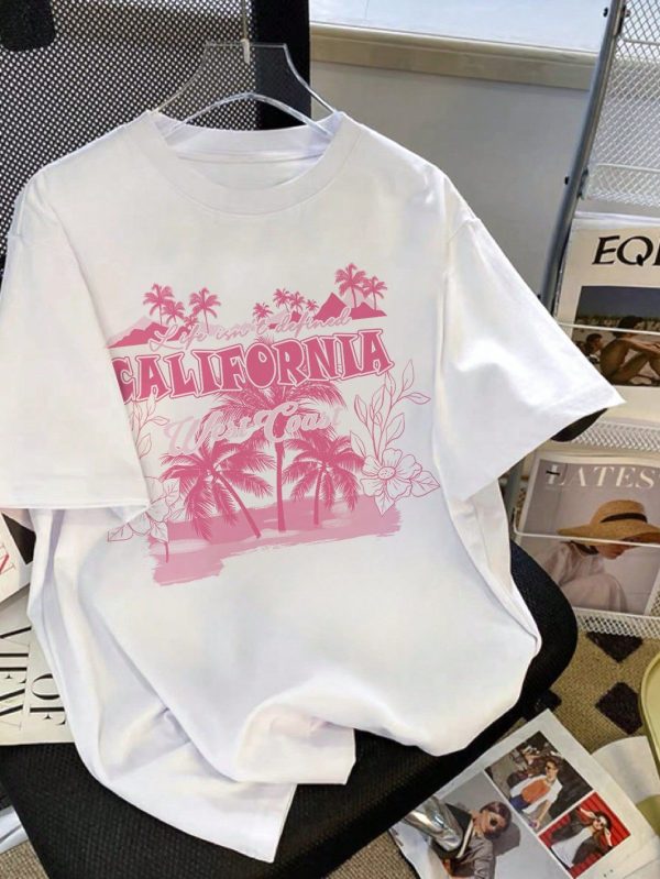 Teen Girl Simple Printed Round Neck Short Sleeve T-Shirt
