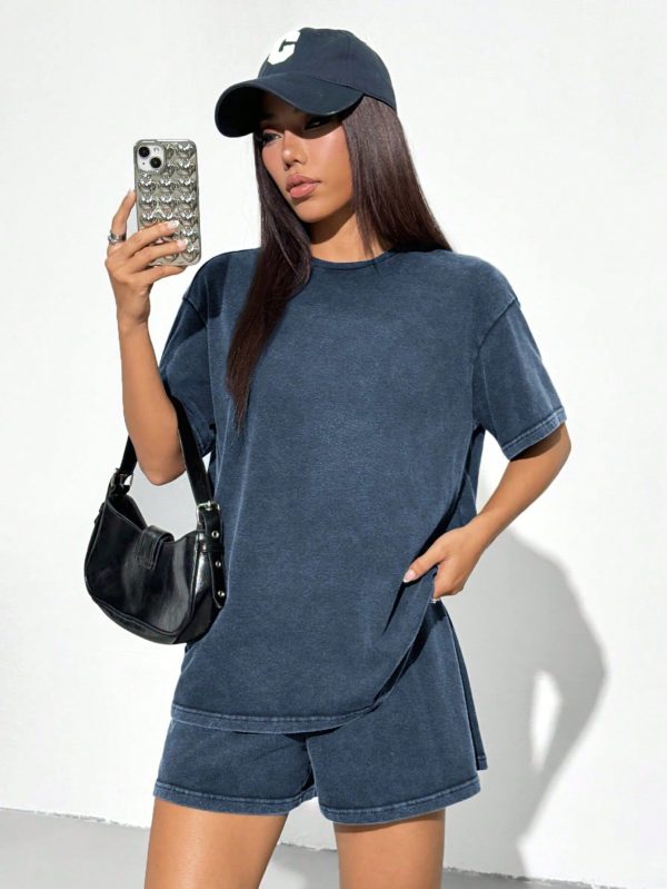 2pcs/Set Women New Vintage Style T-Shirt And Shorts