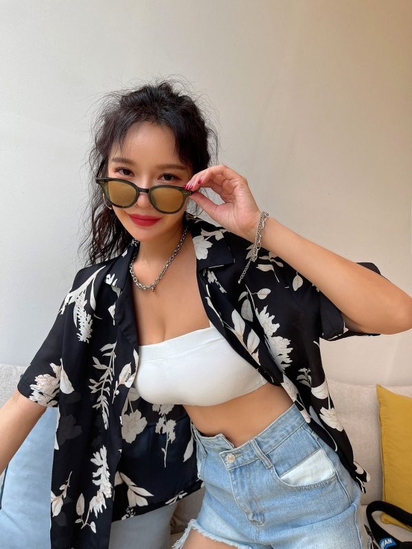 Floral Print Button Front Blouse Summer Cruise Women Outfits
