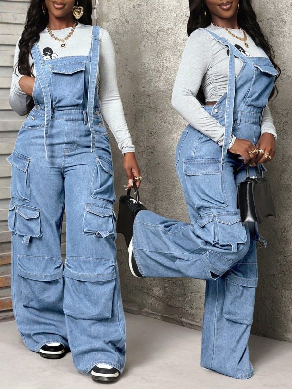 Women's Multi Pockets Casual All-Match Denim Bib Pants
