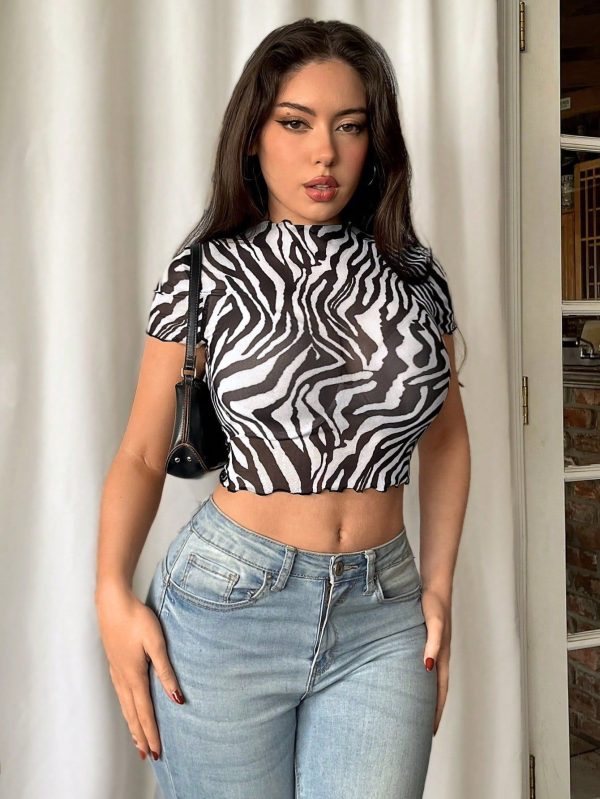 Women Stylish Zebra Pattern Perspective T-Shirt
