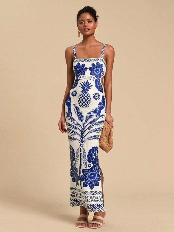Tropical Print Cami Dress, Minimalist Fashion Casual Everyday Wear,Summer Outfits For Women,Tropical Vacation Woman Clothes,Summer,Vacation Outfits Woman,Dresses For Women,Bohemia,Summer Dresses For Women