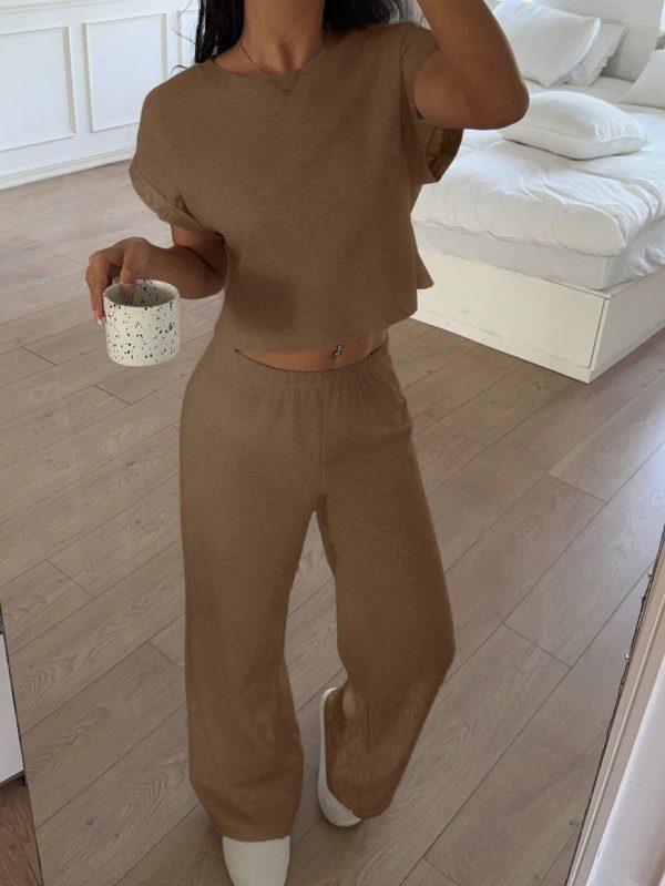 Coffee Brown Knitted Women Loungewear Set