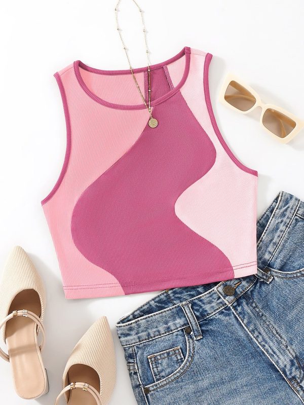 Color Block Contrast Binding Tank Top Graphic Tees Women Tops
