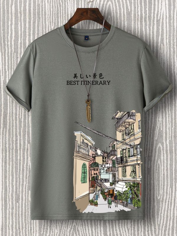 Men T-Shirts Fit Crew Neck Short Sleeve Graphic Tee Manga Funny Summer Polyester