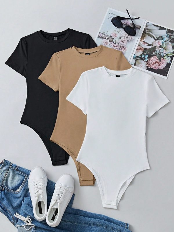 Women's Solid Color Short Sleeve Bodysuit For Spring And Summer