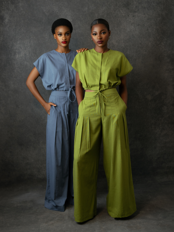 Green Drawstring Crop Top Set - UK 12 / Green / Linen
