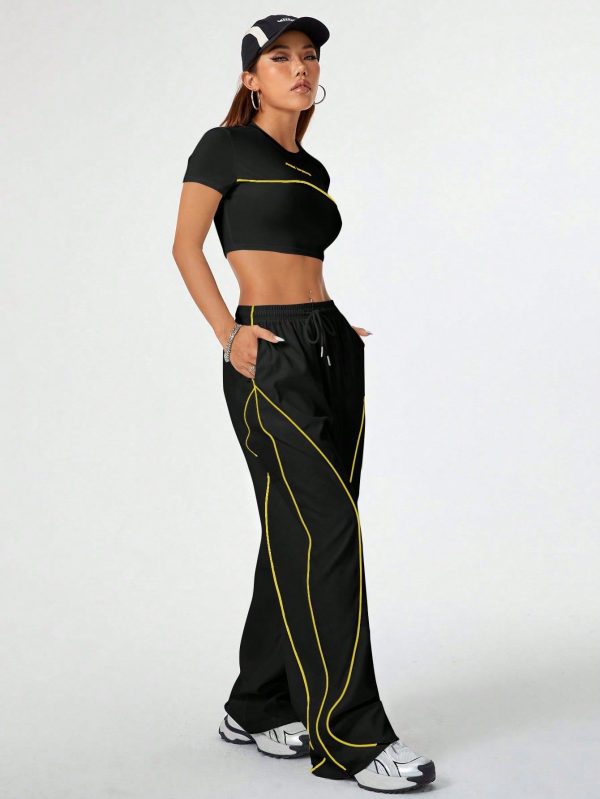 2pcs/Set Summer Casual Women Loose T-Shirt And Wide Leg Pants Suit,Summer Sets