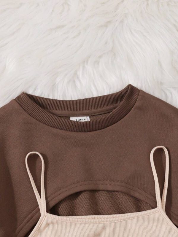Tween Girl Letter Graphic Cami Dress & Super Crop Pullover