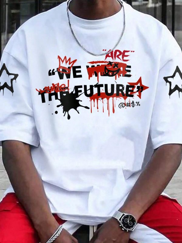 Men Slogan Graphic Short Sleeve Tee, Street Wear, Boyfriend Gift, For Going Out