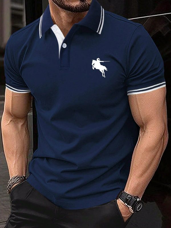 Men's Navy Blue Colorblock Polo Shirt With Contrast Trim