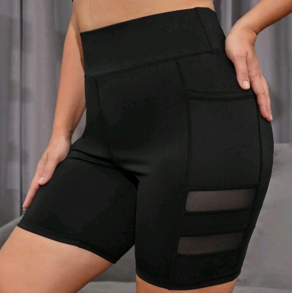 Shein Shorts | Yoga Basic Plus Size Mesh Panel Sports Shorts With Phone Pocket Legging Shorts | Color: Black | Size: Xl